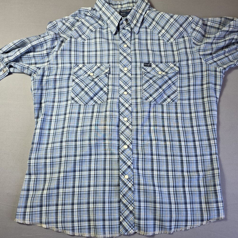 Vintage 80s Wrangler Pearl Snap Western Shirt Men's Size XL  Made In The USA